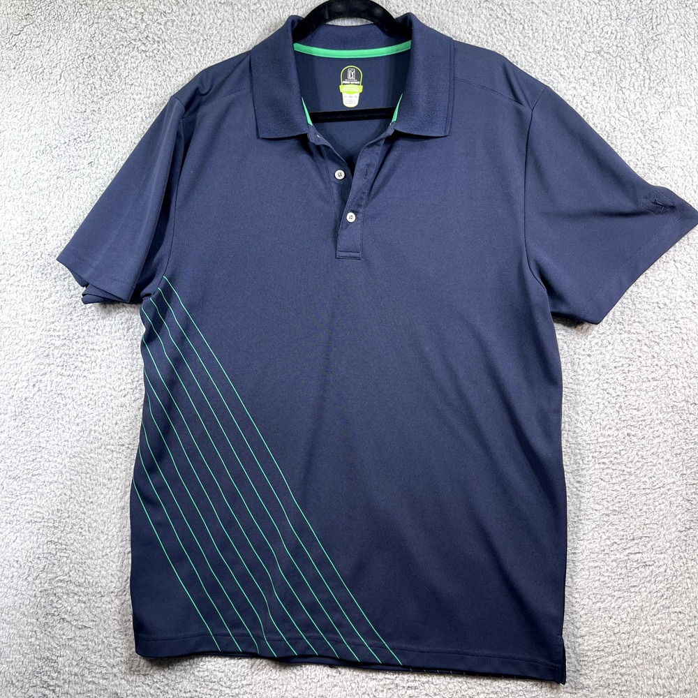 PGA Tour Shirt XL Pro Series Blue Green Polo Polyester Mens Golf Outdoors